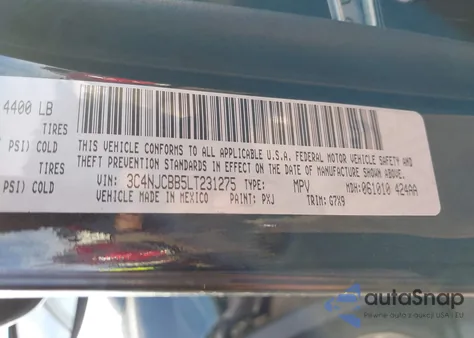 2020 Jeep Compass Sun And Safety Fwd z USA, uszkodzony, nr VIN 3C4NJCBB5LT231275